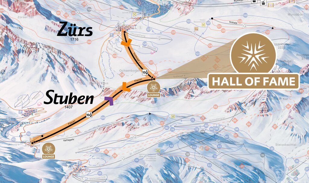 Pistenplan mit dem Standort der Hall-of-Fame